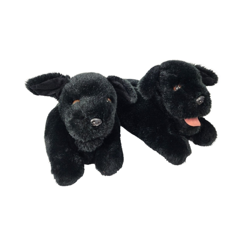 Black Lab Puppy Dog Slippers Cozy Plush Warm Lounge Wear‎ Size Medium 7-8